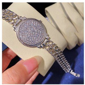 Silver Crystal Watch Face Rhinestone Brace…
